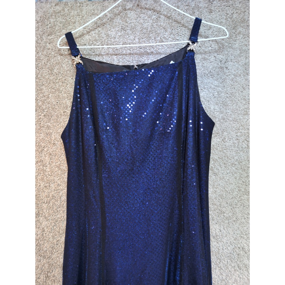 Betsy & Adam Vintage Blue Sequin Gown Rhinestone Strap Formal Dress Size 12 - Picture 2 of 12